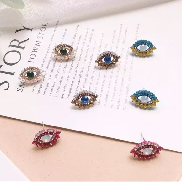 Evil Eye Minimalist Stud Earrings - Picture 8 of 8